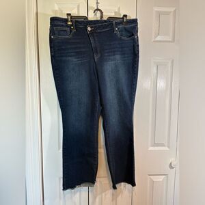 ARULA Dark Indigo Frayed Hem Cropped Jeans